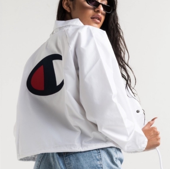 Champion Jackets & Blazers - Champion White Cropped Coach Windbreaker Jacket S